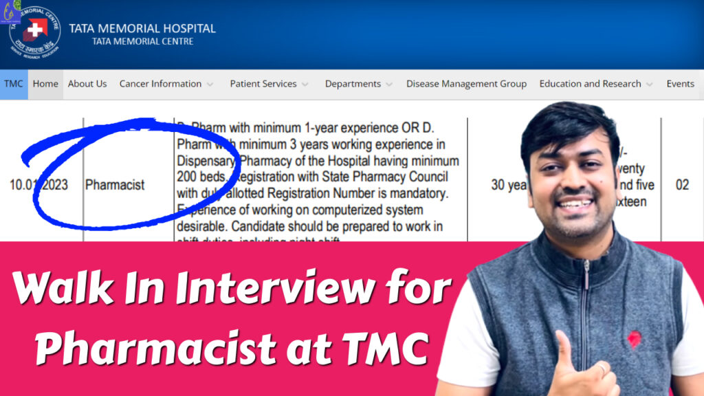 Walk In Interview For Pharmacist At TMC, Jobs For D Pharma, B Pharma As ...