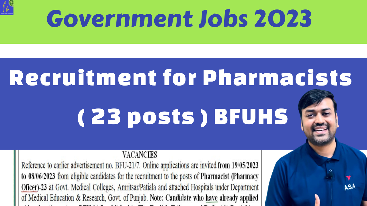 Recruitment For Pharmacists (23 Posts) Government Medical College BFUHS ...